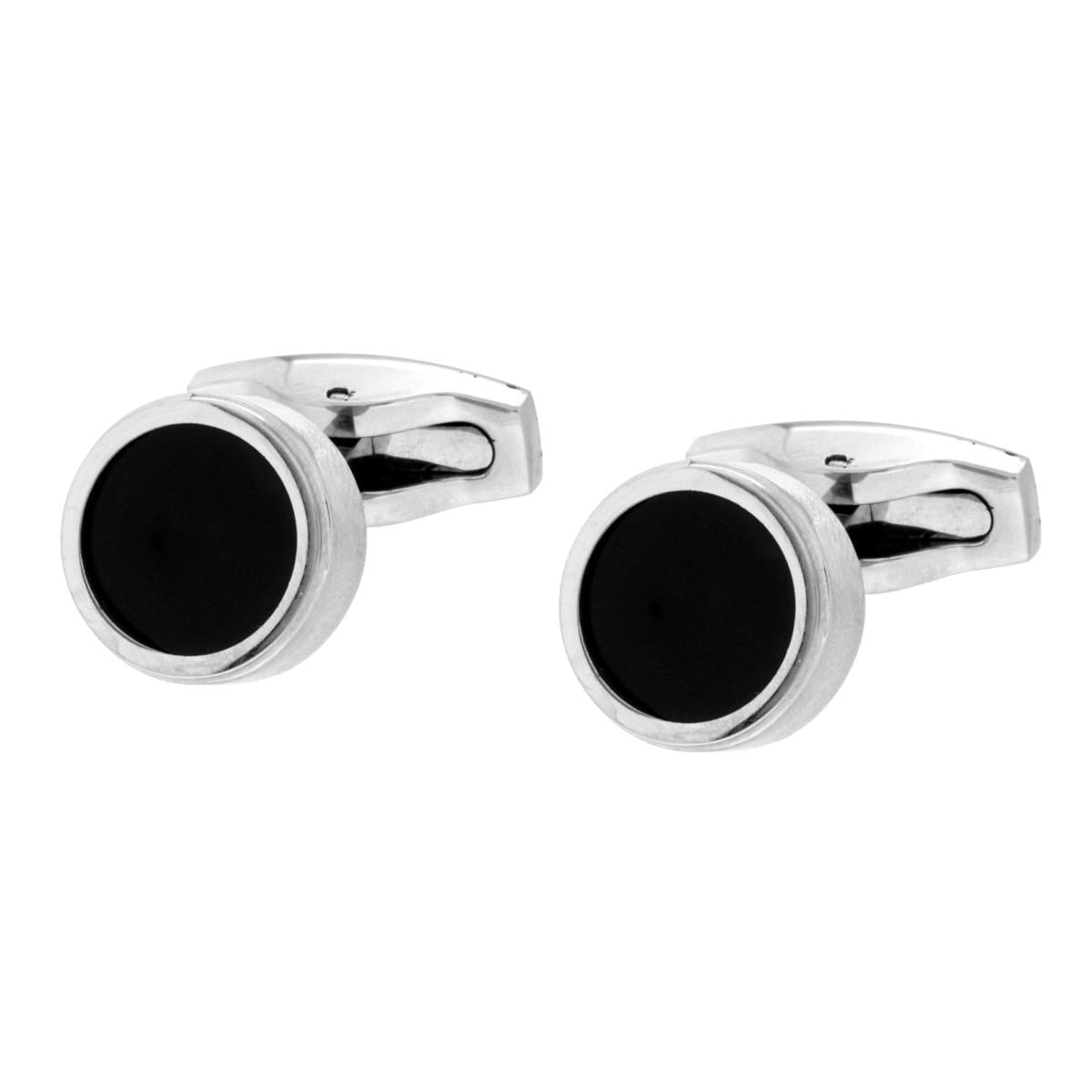 Accessori Gemelli Tondi con Smalto Nero in ACCIAIO