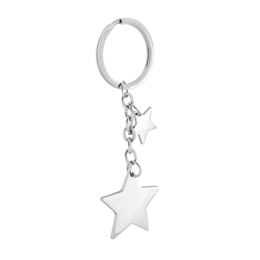 Portachiavi Uomo Donna ad anello con Stelle pendenti in ACCIAIO