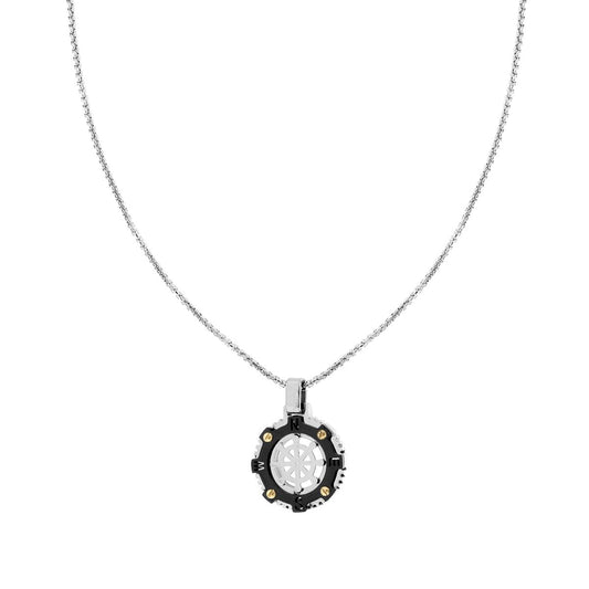 Collana Catena Veneziana Tonda con Tondo Timone con Ghiera colore Nero dettagli colore Oro in ACCIAIO