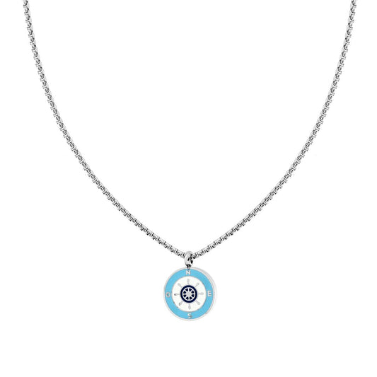 Collana Catena Veneziana Tonda con Tondo Smalto Multicolor e Timone in ACCIAIO