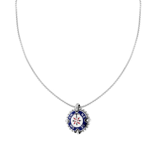Collana Catena Veneziana Tonda con Tondo Smalto Multicolor e Rosa dei Venti in ACCIAIO