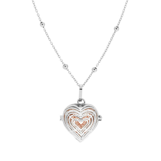 Collana Catena Forzatina con Palline e Chiama Angeli Cuore e Sonaglio Rosa in ACCIAIO
