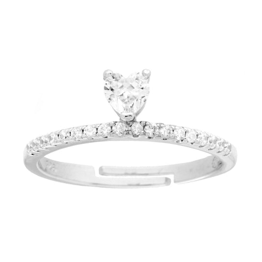 Anello Solitario Diadema Cuore con Cubic Zirconia Bianchi in ARGENTO 925 Galvanica Rodio