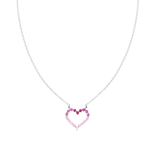 Collana Catena Forzatina Diamantata Cuore con Cubic Zirconia Rosso Rubino degrade in ARGENTO 925 Galvanica Rodio