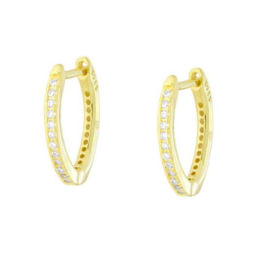 Orecchini Cerchio Ovale con Cubic Zirconia Bianchi in ARGENTO 925 Galvanica Oro