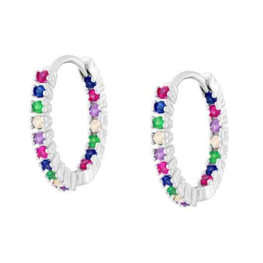 Orecchini Cerchio con Cubic Zirconia Multicolor in ARGENTO 925 Galvanica Rodio