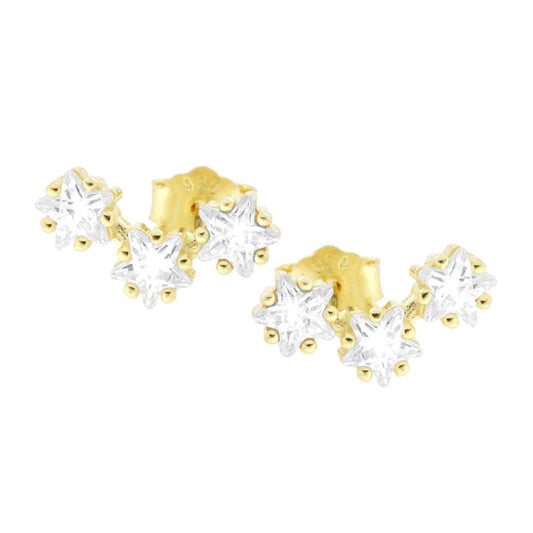 Orecchini Ear Cuff Trilogy Stelle con Cubic Zirconia Bianchi in ARGENTO 925 Galvanica Oro