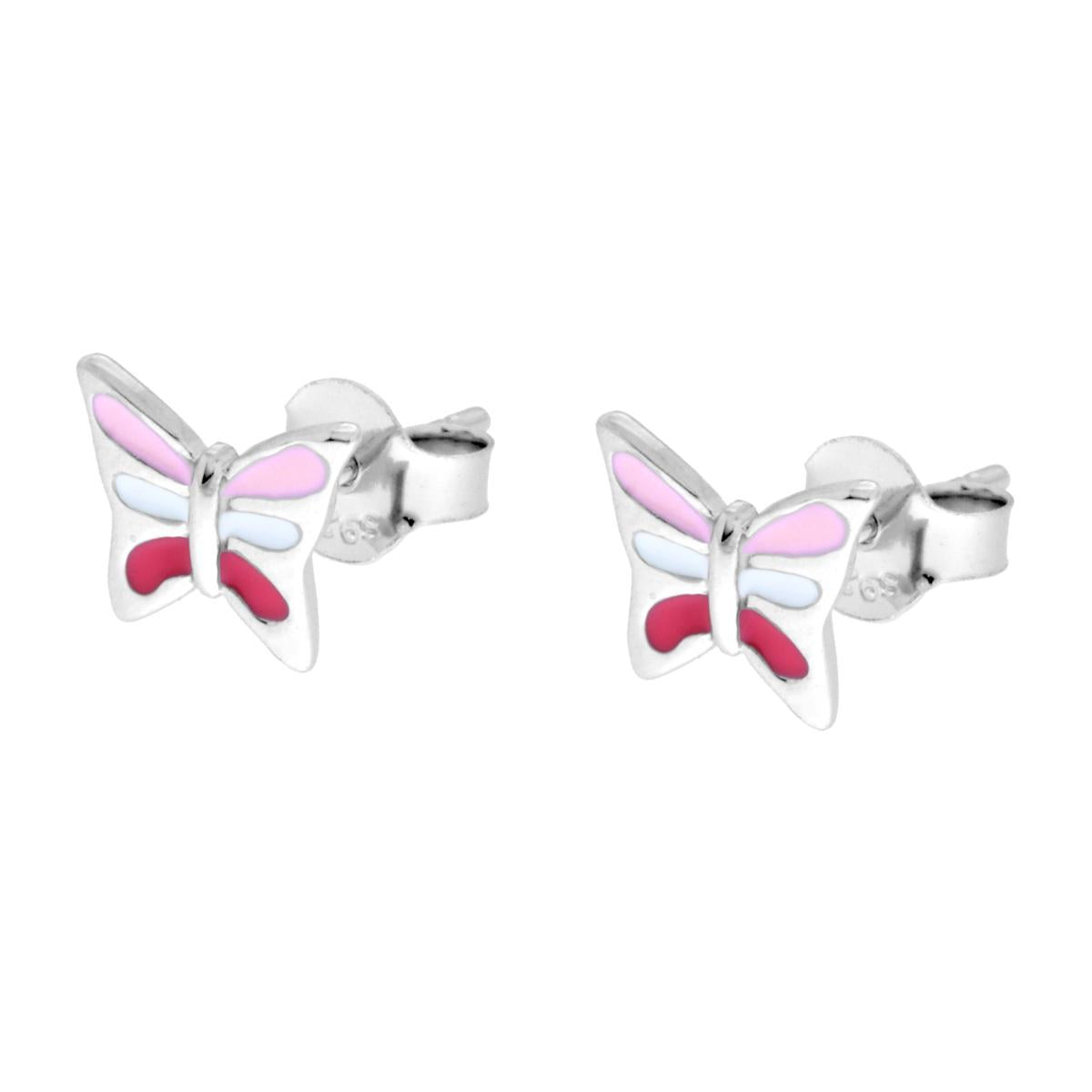 Orecchini Farfalla con Smalto Multicolor in ARGENTO 925 Galvanica Rodio