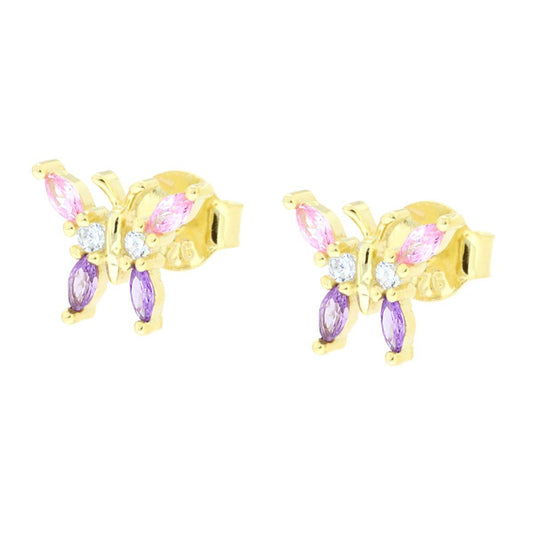 Orecchini Farfalla con Cubic Zirconia Multicolor in ARGENTO 925 Galvanica Oro