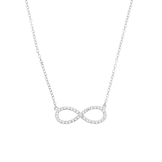 Collana Catena Forzatina Infinito con Zirconi Bianchi in ARGENTO 925 Galvanica Rodio