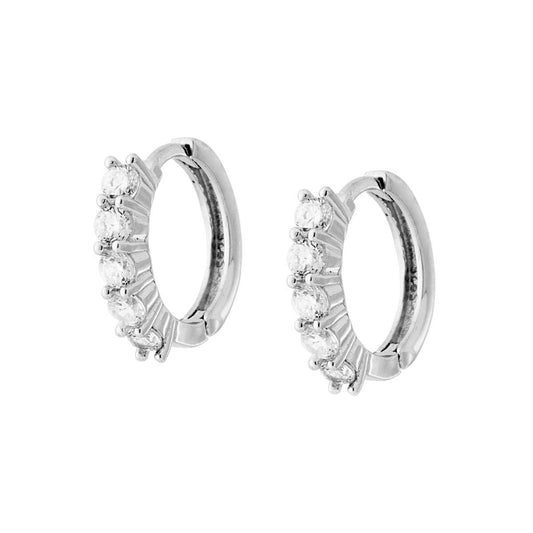Orecchini Cerchio mm 15 con Zirconi Bianchi in ARGENTO 925 Galvanica Rodio