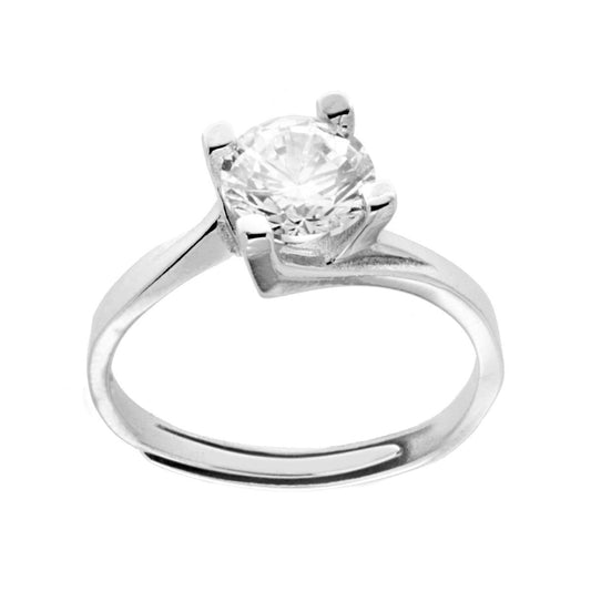 Anello Solitario con Cubic Zirconia Bianco mm 7 in ARGENTO 925 Galvanica Rodio