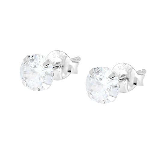Orecchini Punto Luce Tondo a Griffe con Zircone Bianco in ARGENTO 925