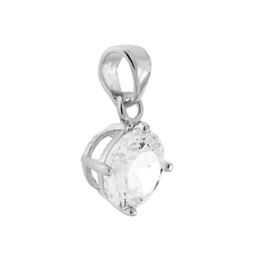 Ciondolo Punto Luce 4 Griffe mm 7 con Zircone Bianco Tondo in ARGENTO 925 Galvanica Rodio