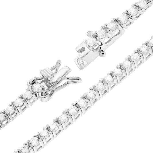 Bracciale Tennis Griffe cm 18 con Zirconi mm 2 Bianchi in ARGENTO 925 Galvanica Rodio