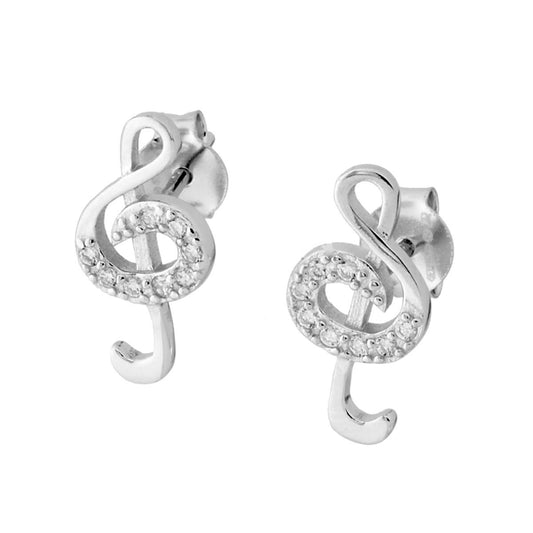 Orecchini Chiave di Violino con Zirconi Bianchi in ARGENTO 925 Galvanica Rodio