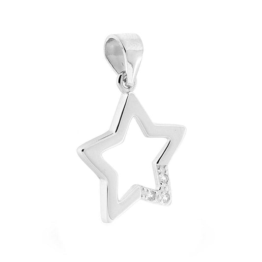Ciondolo Stella Plain con Zirconi Bianchi in ARGENTO 925 Galvanica Rodio