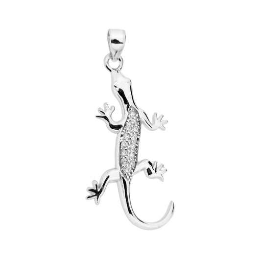 Ciondolo Geco con Cubic Zirconia Bianchi in ARGENTO 925 Galvanica Rodio