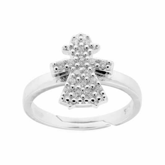 Anello Famiglia con figlia bimba Cubic Zirconia Bianchi in ARGENTO 925 Galvanica Rodio