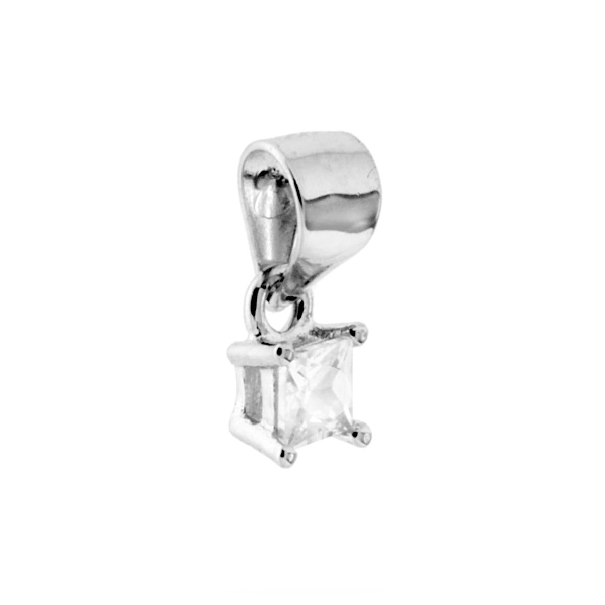 Ciondolo Punto Luce con Zircone Bianco Quadrato mm 3x3 in ARGENTO 925 Galvanica Rodio