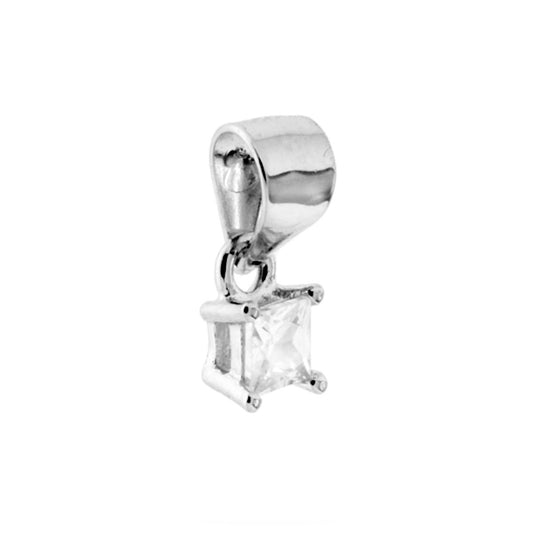 Ciondolo Punto Luce con Zircone Bianco Quadrato mm 3x3 in ARGENTO 925 Galvanica Rodio
