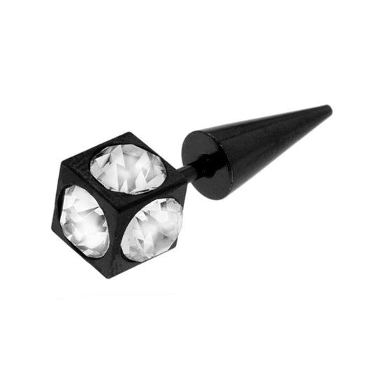 Body Piercing Fake Expander Nero mm 23.5 con Cubo mm 6 con Crystal Bianchi e Cono in ACCIAIO Chirurgico