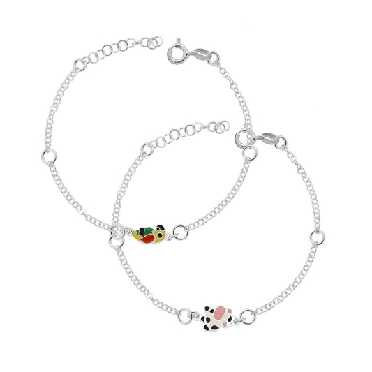 Bracciale Bimbo Bimba Catena Rolo piatta con Soggetto Fantasy con smalto Multicolor in ARGENTO 925
