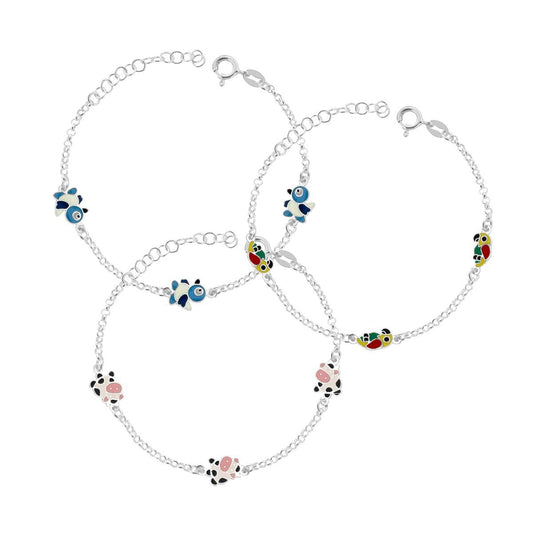 Bracciale Bimbo Bimba Catena Rolo Diamantata con Soggetti Fantasy con Smalto Multicolor in ARGENTO 925