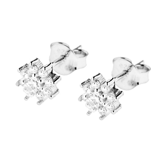 Orecchini Fiore con Zirconi Bianchi in ARGENTO 925 Galvanica Rodio