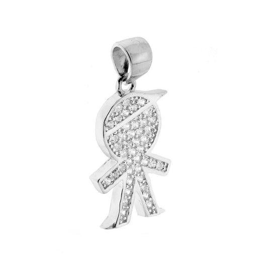 Ciondolo Bimbo con Zirconi in ARGENTO 925 Galvanica Rodio