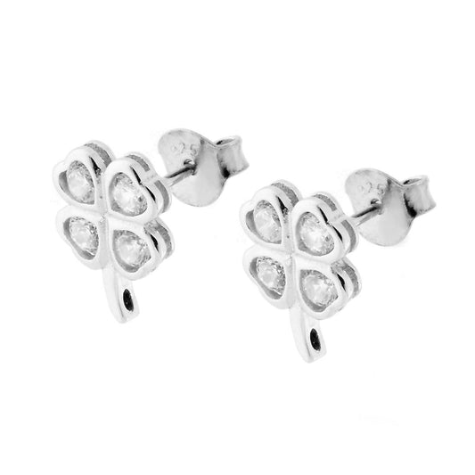 Orecchini Portafortuna Quadrifoglio con Zirconi in ARGENTO 925 Galvanica Rodio