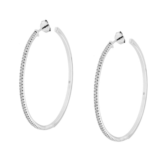 Orecchini Cerchio Creola mm 50 con Zirconi Bianchi in ARGENTO 925 Galvanica Rodio