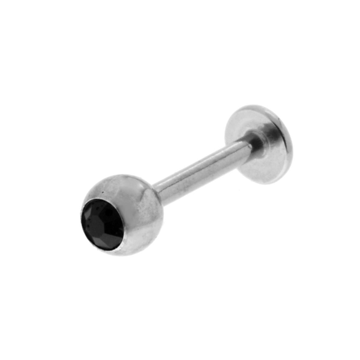 Body Piercing Labret mm 14.5 con Pallina mm 4 e Crystal Nero in ACCIAIO Chirurgico