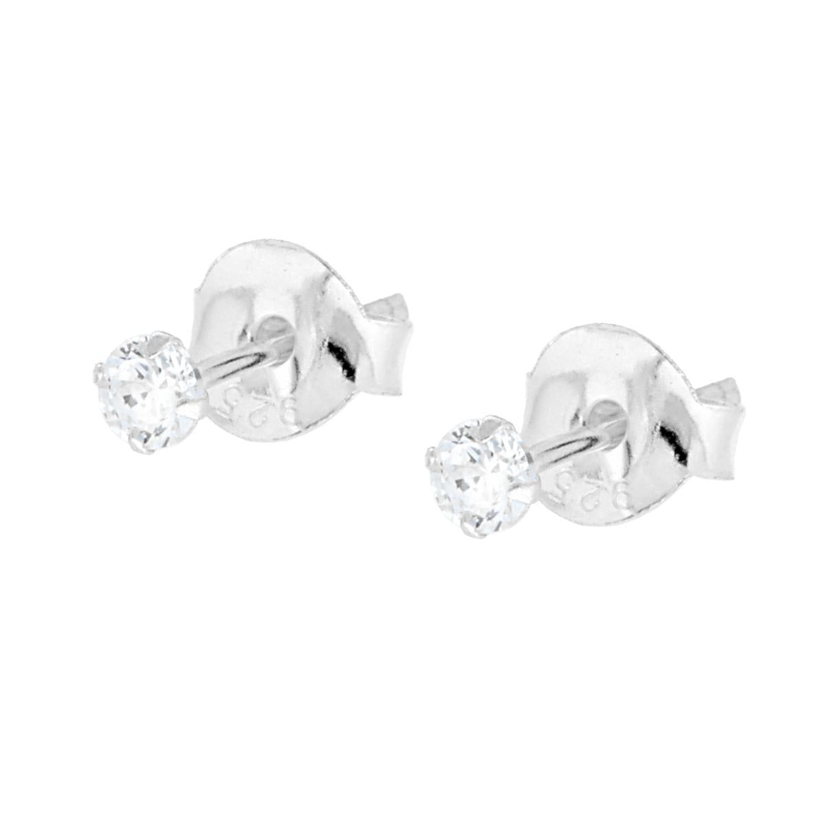Orecchini Punto Luce Tondo mm 2.5 a Griffe con Zircone Bianco in ARGENTO 925