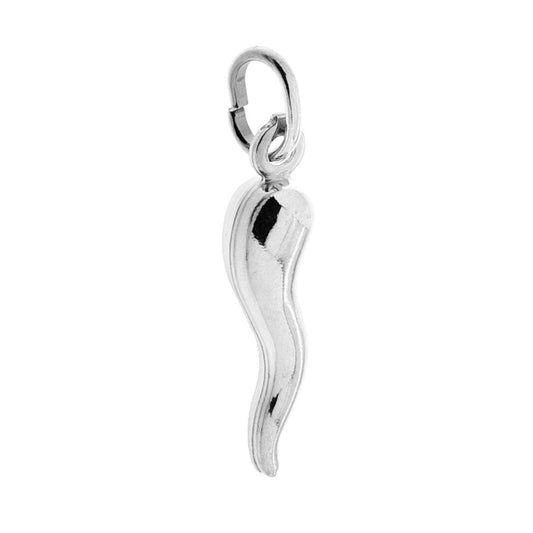 Ciondolo Portafortuna Corno mm 26 in ARGENTO 925 Galvanica Rodio