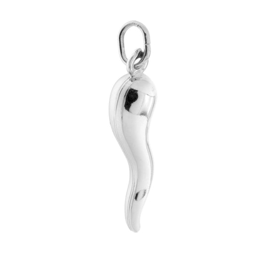 Ciondolo Portafortuna Corno mm 34 in ARGENTO 925 Galvanica Rodio