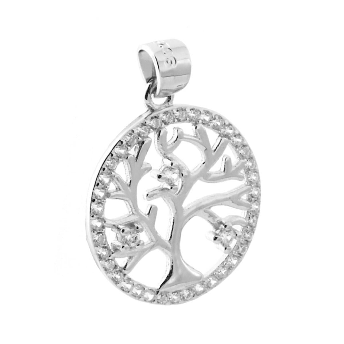 Ciondolo Albero della Vita con Cubic Zirconia Bianchi in ARGENTO 925 Galvanica Rodio