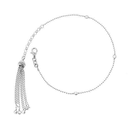 Bracciale Pallina con Nappina e Zirconi in Argento 925 Galvanica Rodio