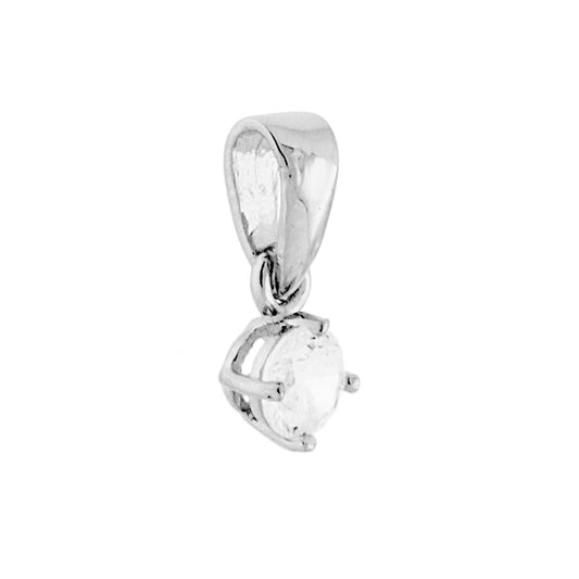 Ciondolo Punto Luce 4 Griffe mm 4 con Zircone Bianco Tondo in ARGENTO 925 Galvanica Rodio