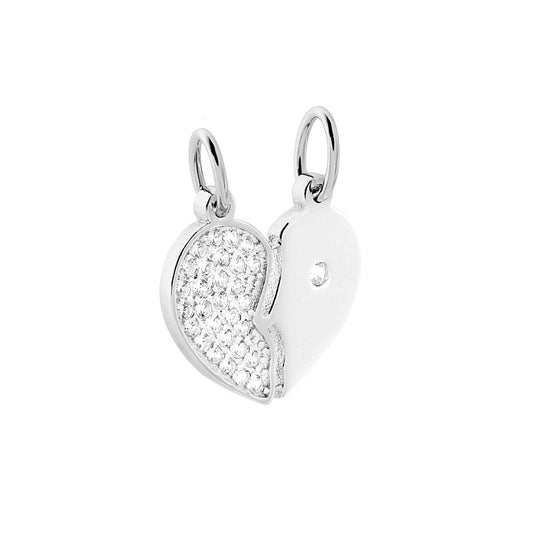 Ciondolo Cuori da Spezzare con Zirconi Bianchi in ARGENTO 925 Galvanica Rodio