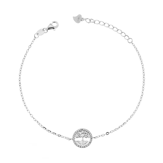Bracciale con Albero della Vita con Zirconi Bianchi in ARGENTO 925 Galvanica Rodio