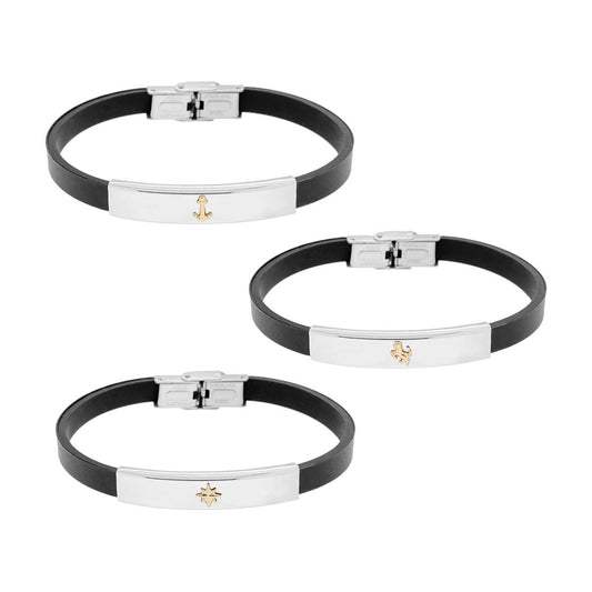 Bracciali in Caucciu PVC Nero con Targa e Decoro soggetti assortiti colore Oro in ACCIAIO