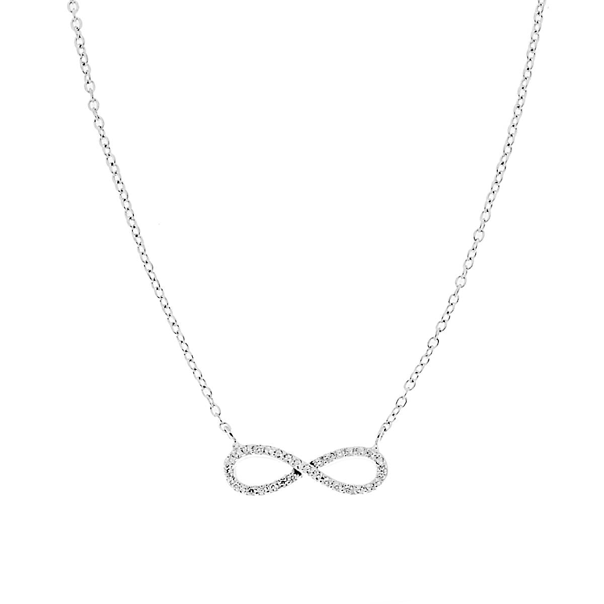 Collana Infinito con Zirconi Bianchi in ARGENTO 925 Galvanica Rodio
