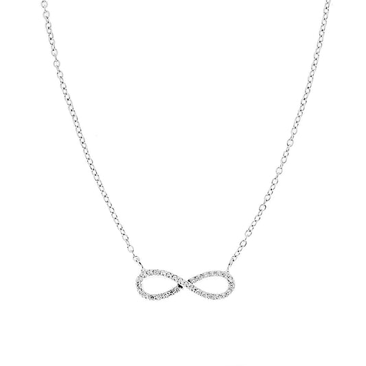 Collana Infinito con Zirconi Bianchi in ARGENTO 925 Galvanica Rodio