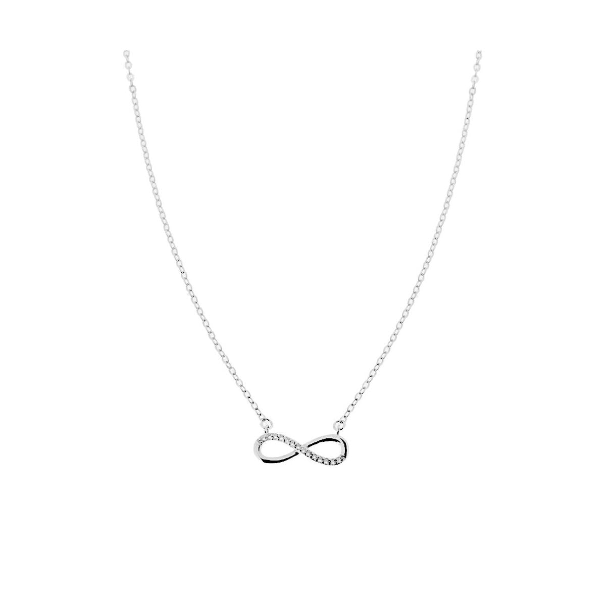 Collana con Infinito e Zirconi Bianchi in ARGENTO 925 Galvanica Rodio