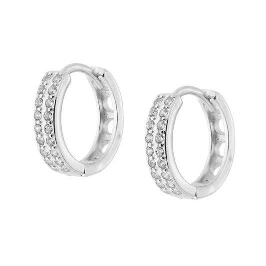 Orecchini Cerchio mm 14 con doppio filo Zirconi Bianchi in ARGENTO 925 Galvanica Rodio