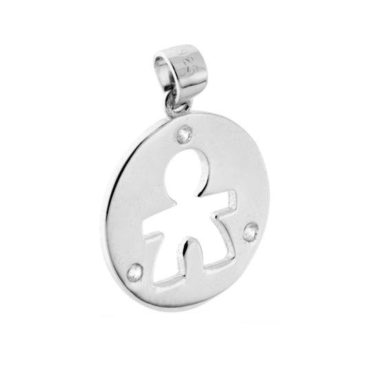 Ciondolo Medaglietta Bimbo con Zirconi in ARGENTO 925 Galvanica Rodio