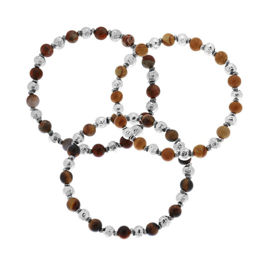 Bracciale Palline Pietre con Palline Martellate in ARGENTO 925 Galvanica Rodio
