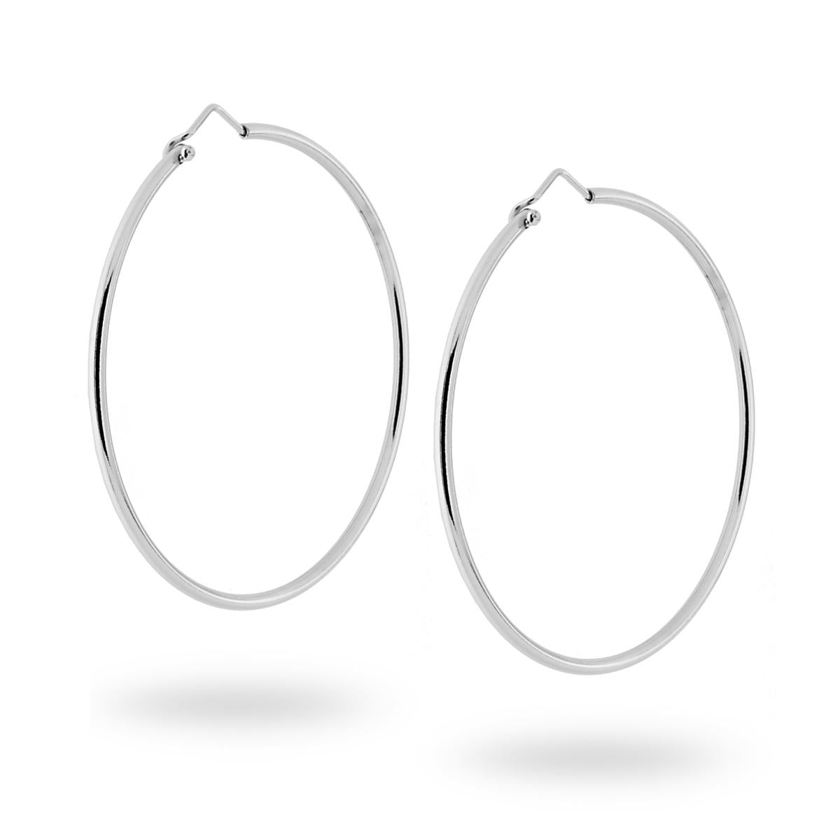 Orecchini a Cerchio Liscio mm 62 con canna mm 2.2 in ARGENTO 925 Galvanica Rodio