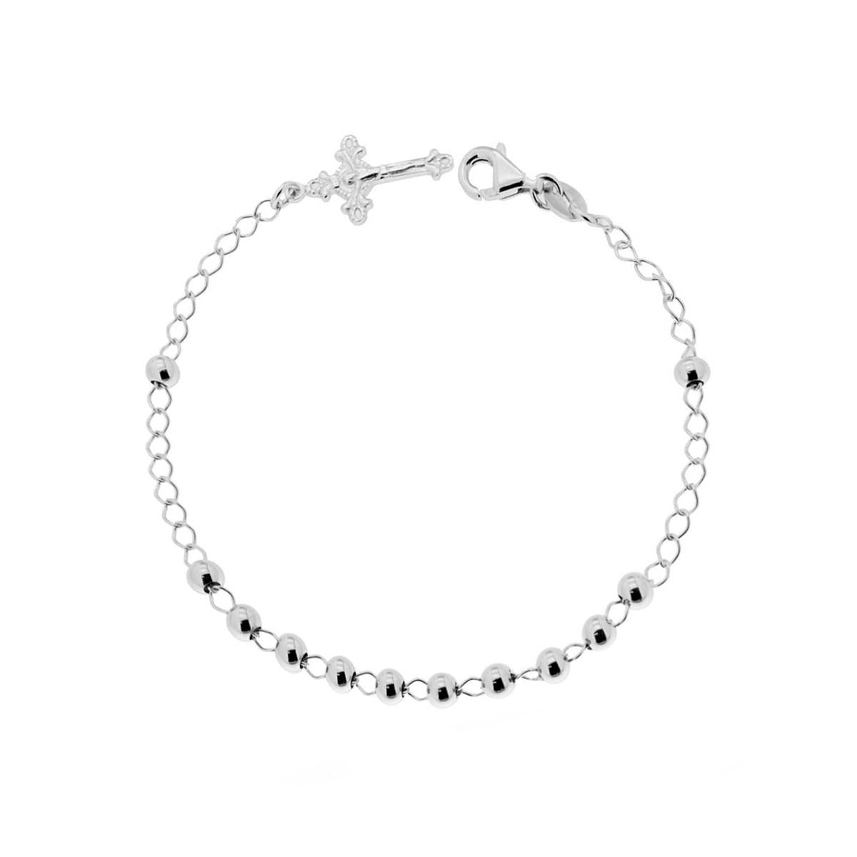 Bracciale Rosario cm 20 con Grani mm 4 e Croce pendente lavorata in ARGENTO 925 Galvanica Rodio